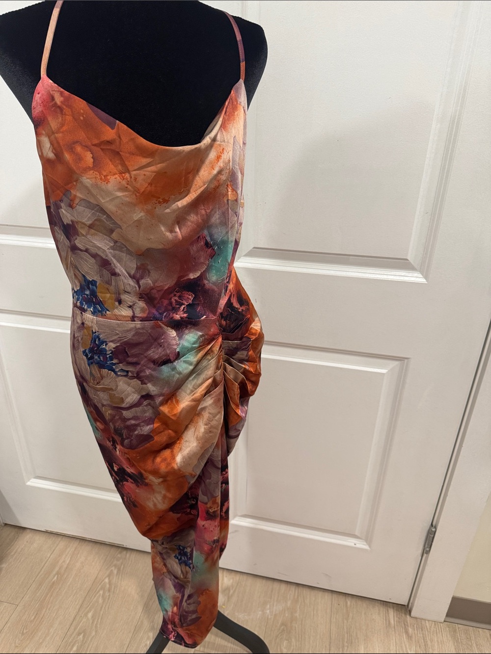 One-Shoulder Multicolor Satin Slip Dress